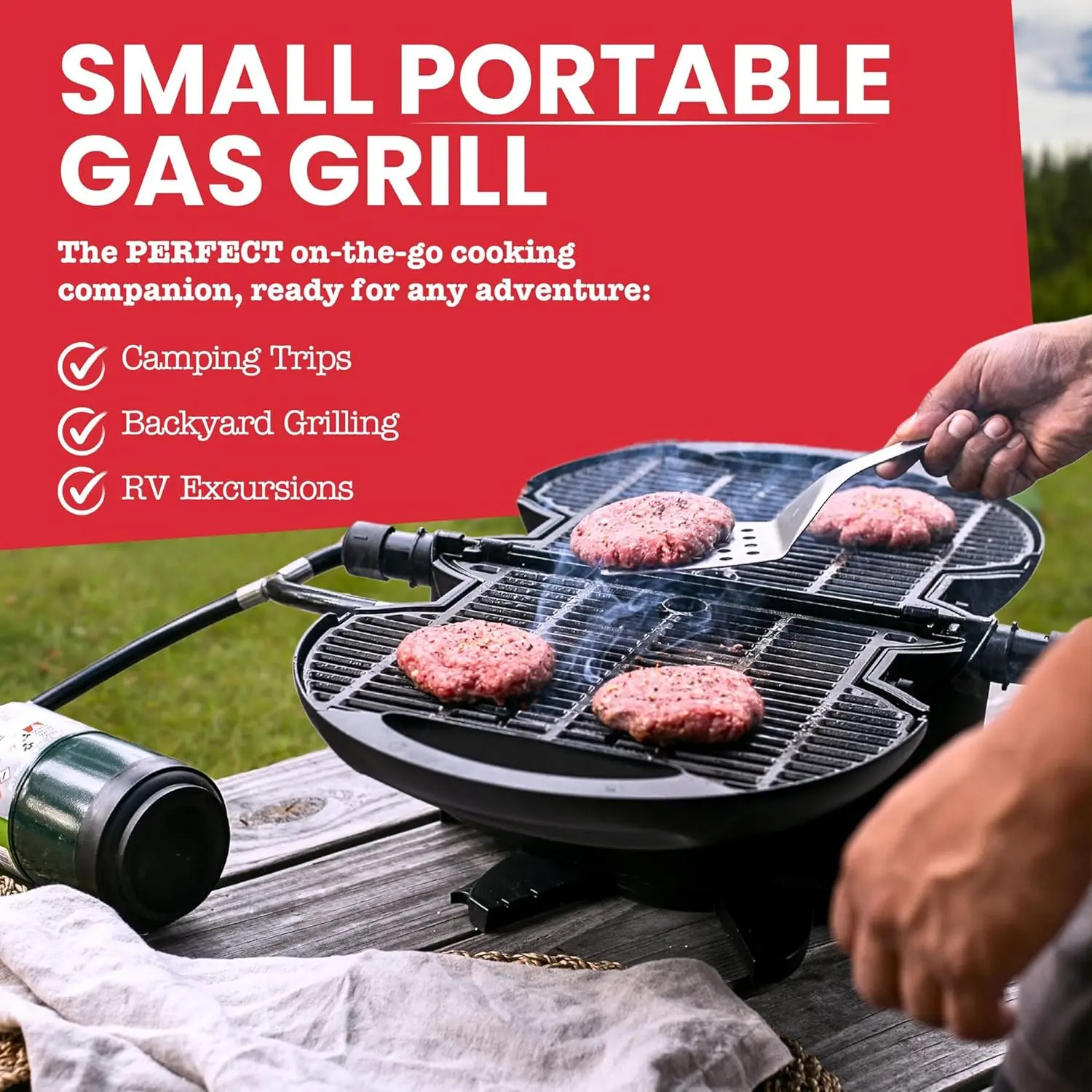 Portable Propane Gas Grill | Perfect Camping Grill for BBQ | Small Lightweight Outdoor Grill | Portable Grill for Tailgating, RV