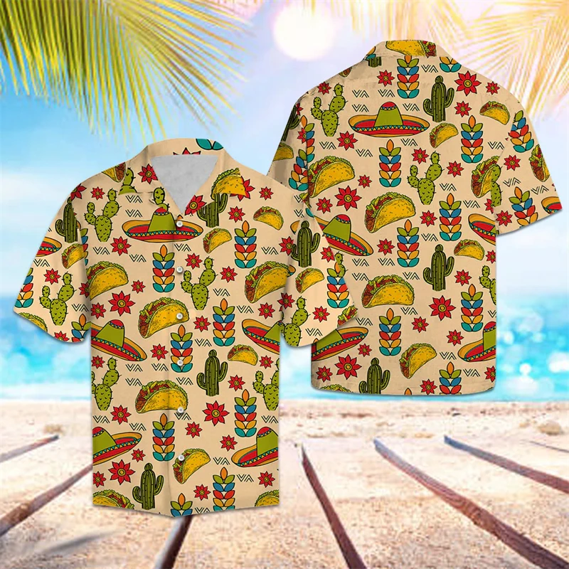 

Fashion Food Taco Graphic Shirts For Men Clothes Hip Hop Male Short Sleeve Hawaiian Vacation Blouses Animal Taco Tops