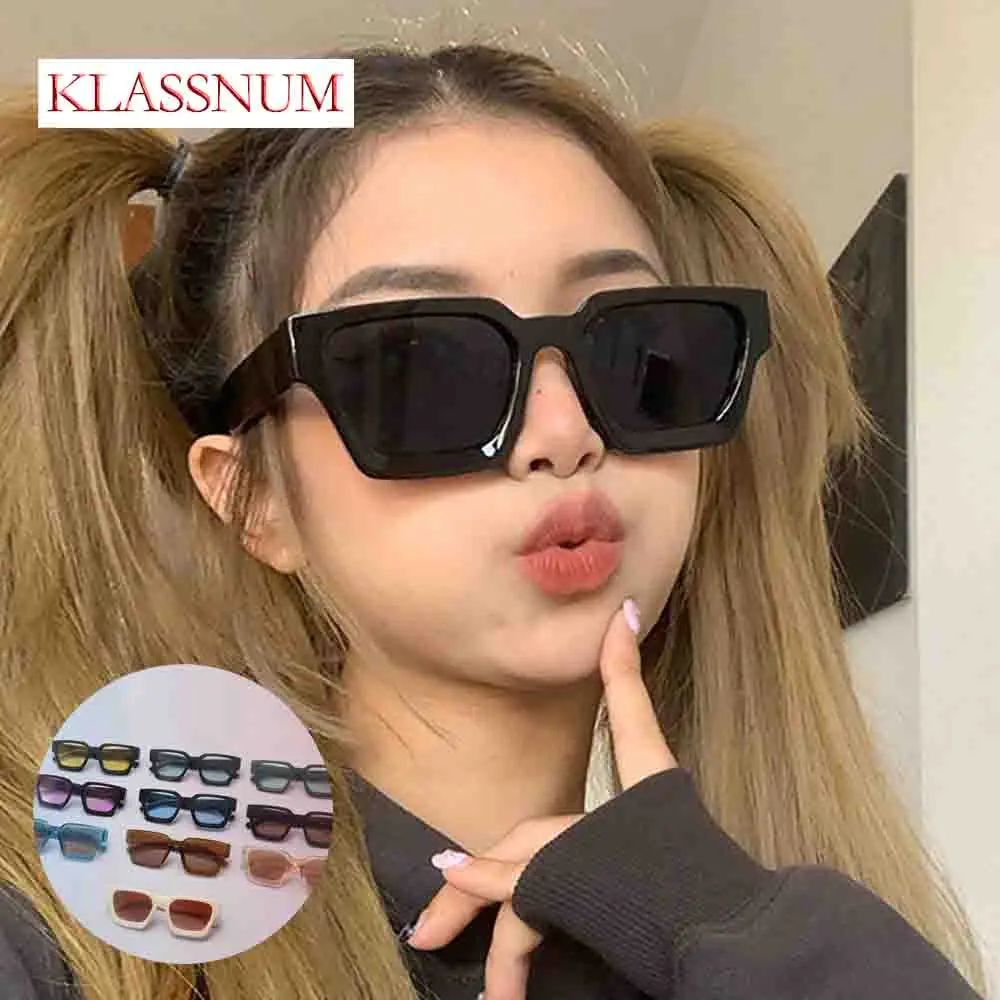 

KLASSNUM 2026 Vintage Rectangle Sunglasses Women Y2K Luxury Brand Designer Black Sun Glasses Female Punk Hip Hop Shades