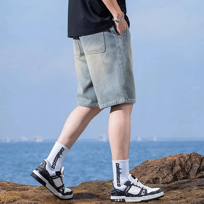 Men Trend Starry Sky Pattern Jeans Male Summer American Vintage Lightweight Breathable Denim shorts Loose Straight Casual Shorts view 2
