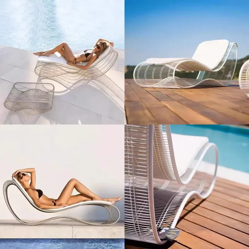 Waterproof Aluminum Alloy Outdoor Lounge Chair for Villa Poolside Terrace Resort Hotel Courtyard Sunbathing Furniture