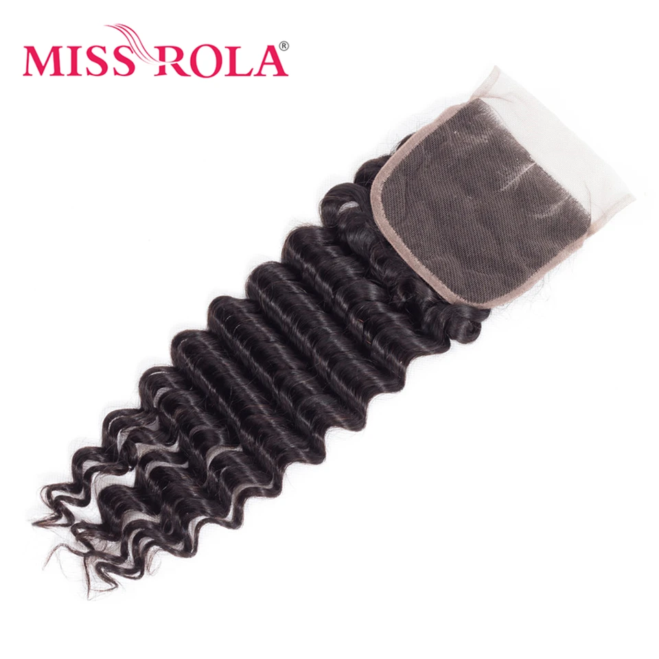 

Miss Rola 4x4 Deep Wave Water Wave Human Hair Lace Closure Natural Color Brazilian Remy Wave Closures With Baby Hair Pre Plucked