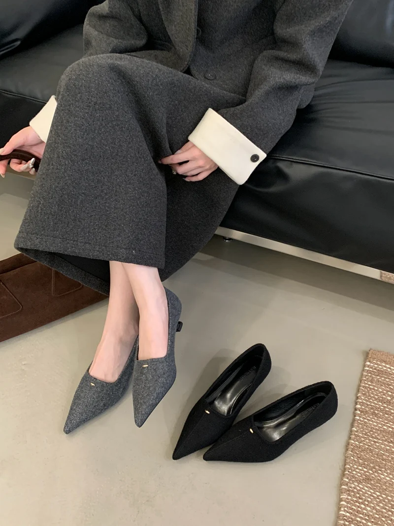 

2025 Autumn Shoes Women Thin Low Heels Pumps Fashion Suede Elegant Pointed Toe Shallow Pumps Office Dress Wedding Female Loafers