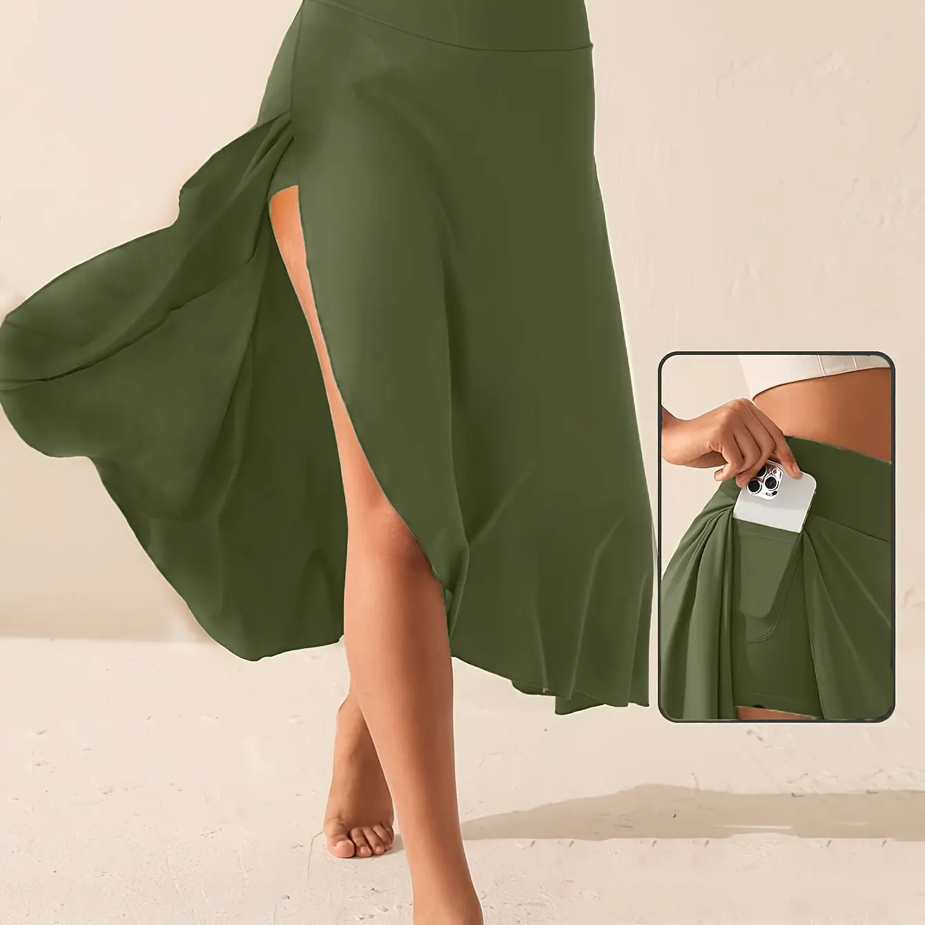 

Irregular temperament of European and American women's clothing, elegant slit, ruffle edge, solid color skirt