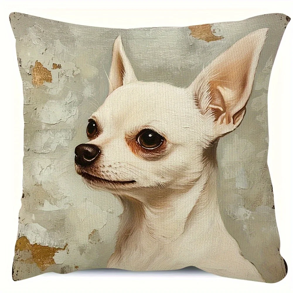 Dog Portrait Pillowcase Cushion Cover Chihuahua Pet Art Lover Gift Throw Pillow Decorative Home Decor 40x40cm Size