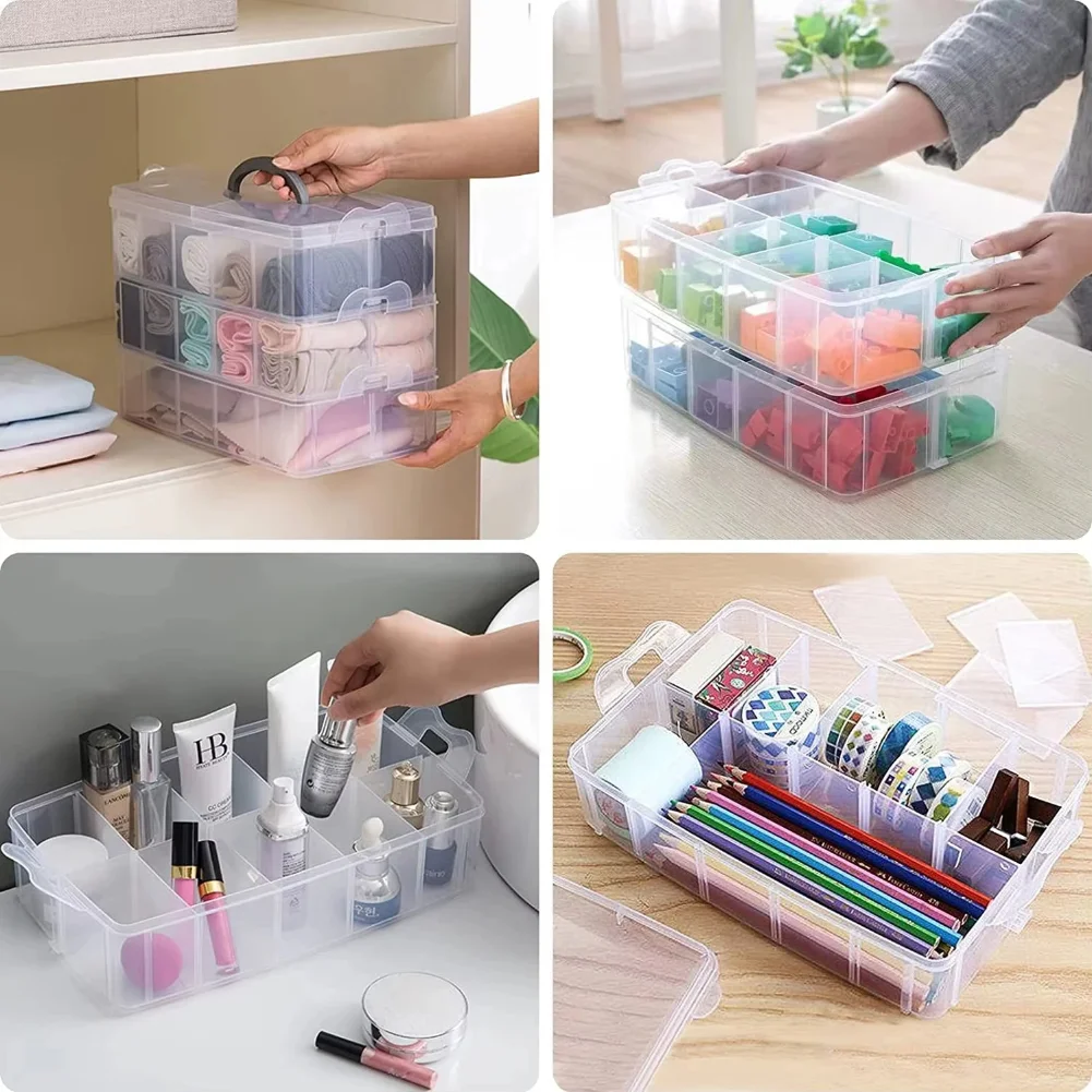 3 Tier 18-Grid Transparent Adjustable Stackable Compartment Slot Plastic Storage Box For Organizing Toys Jewelry Accessories