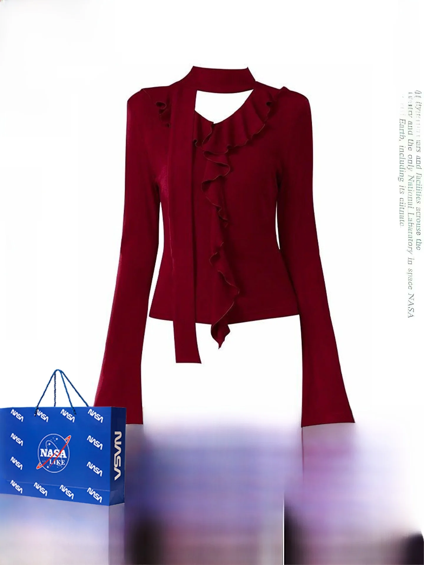 

Red Design Sensation V-Ne Knitwear Women's Autumn Winter Slimming Flared Sve Top New Year Year Faionable Casual ...