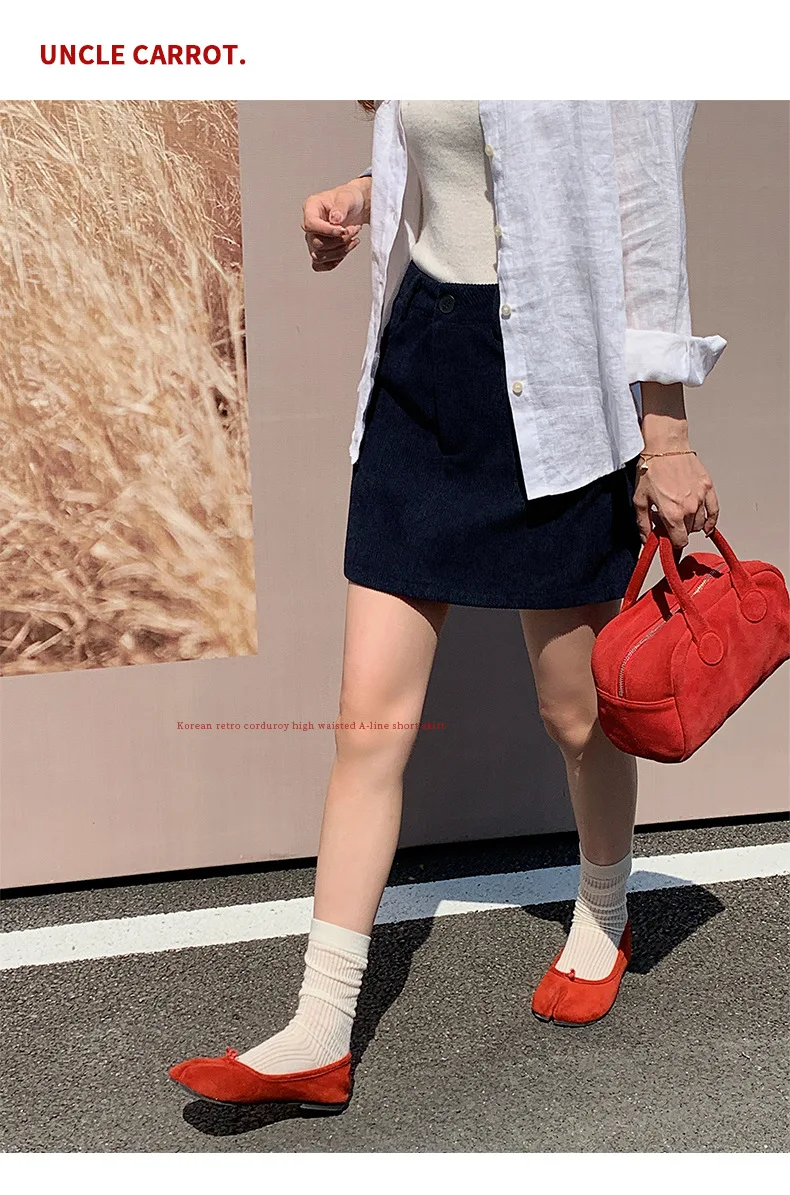 Women's High-Waist A-Line Short Skirt Spring Autumn Retro Brown Corduroy Skirts Woman Solid Color Straight Leg Pencil Skirt Mini