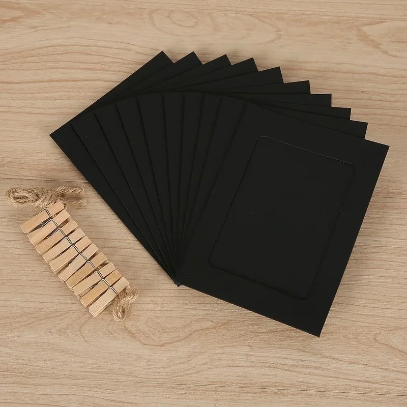 10PCS/Lot DIY Photo Frame Album  Wooden Clip Kraft Paper Picture Holder for Wedding Baby Shower Birthday Party