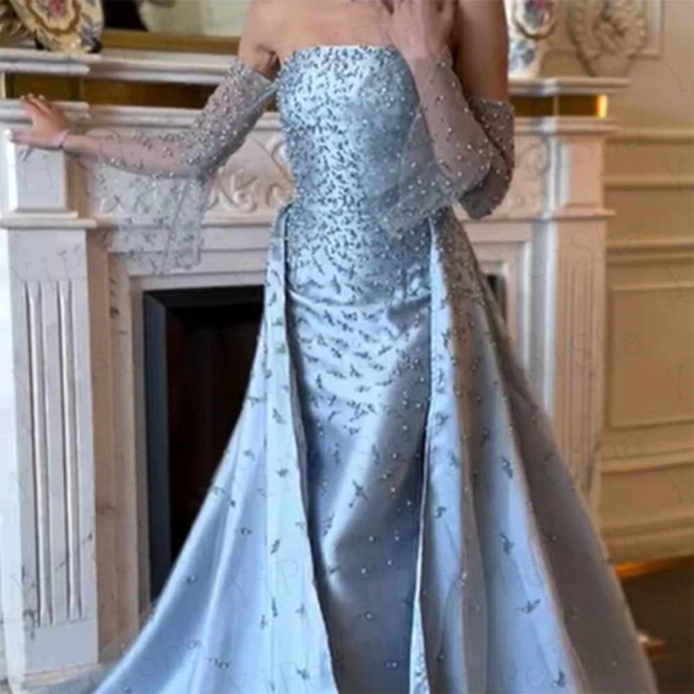 تخصيص حورية البحر فساتين السهرة الطابق طول حمالة كم كامل ثوب مسائي أزياء بسيطة الديكور ثنيات حزب ثوب