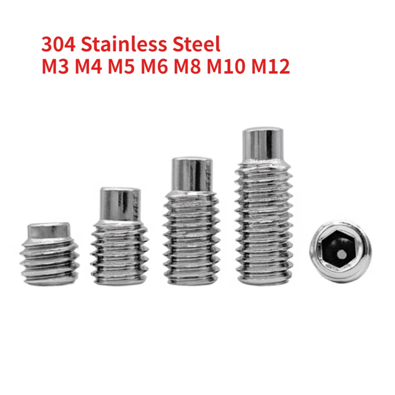 10-500pcs GB79 304 Stainless Steel Hexagonal Convex End Set Screw Headless Machine Bolts M3 M4 M5 M6 M8 M10 M12