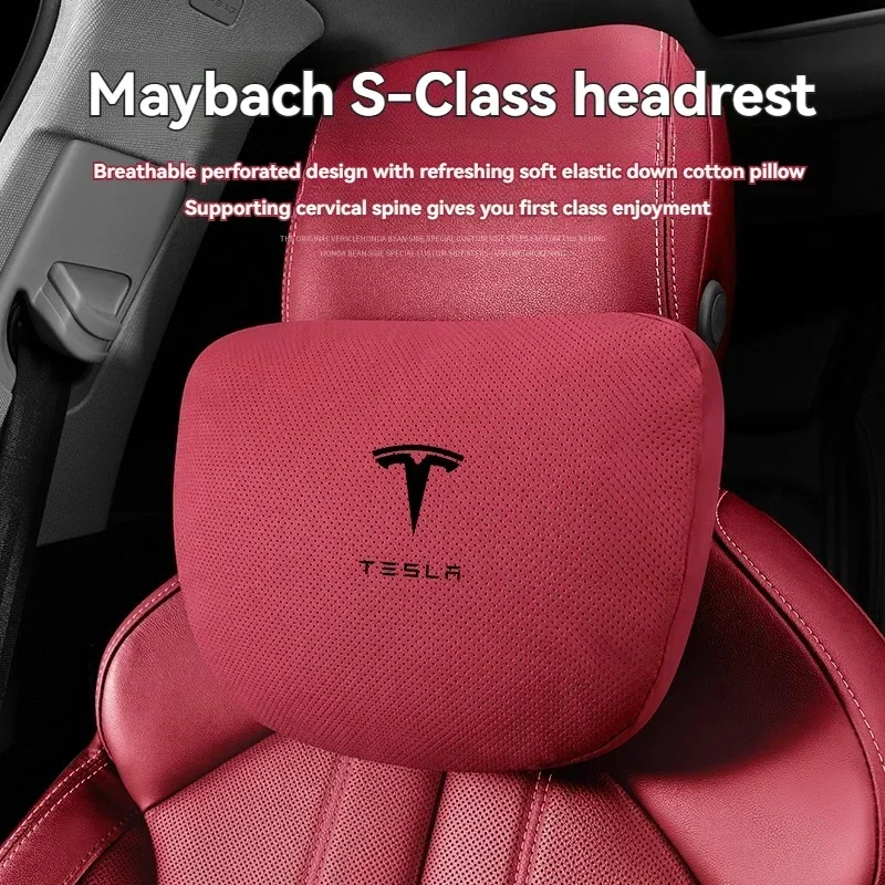 Reposacabezas de coche, soporte para el cuello, asiento ajustable, almohada para el descanso del cuello, cojín de la columna vertebral con logotipo para Tesla Model 3 X S Y