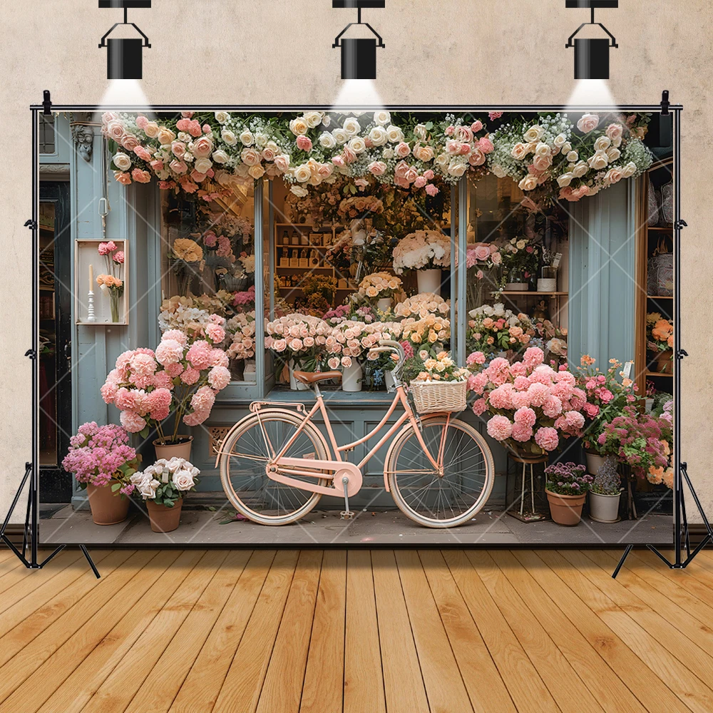 Boho Bloemist Fiets Kleurrijke Bloemen Volwassen Bruiloft Kid Verjaardagsfeestje Achtergrond Aangepaste Kinderkamer Foto Poster Decor Muur Achtergrond