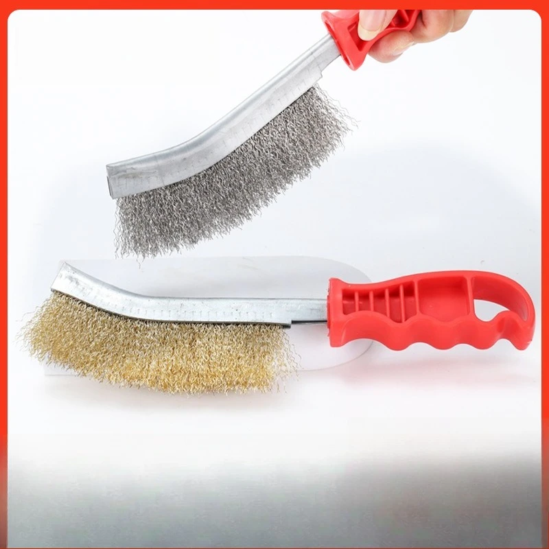 Copper plated steel wire brush with plastic handle for cleaning industrial copper wire rust removal barbecue mesh barbecue tools