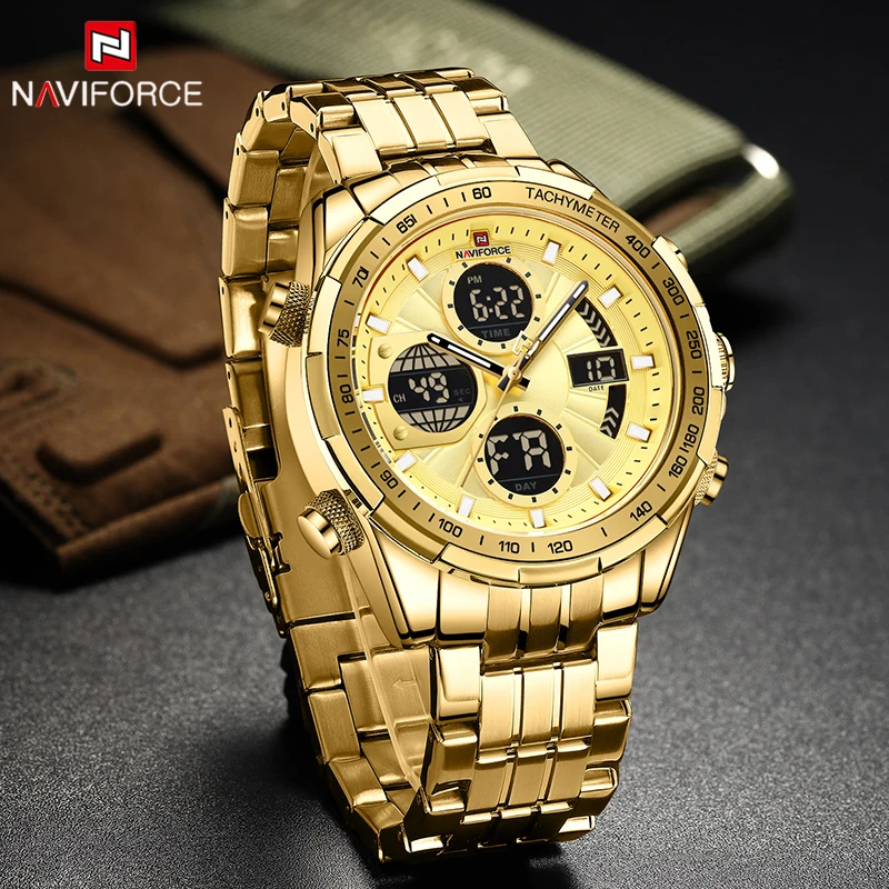 NAVIFORCE 9197 Top Brand Luxury Classic Men's Watch Quartz Digital Military Sport Silver Stainless Steel Wristwatch