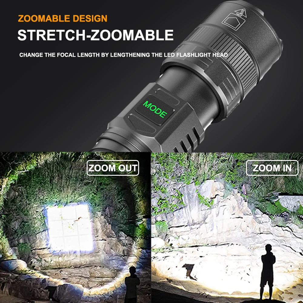 90000 Lumens Super Bright Flashlight High Power XHP99 Type C USB Rechargeable Zoomable Handheld Torch Light Tactical Lantern