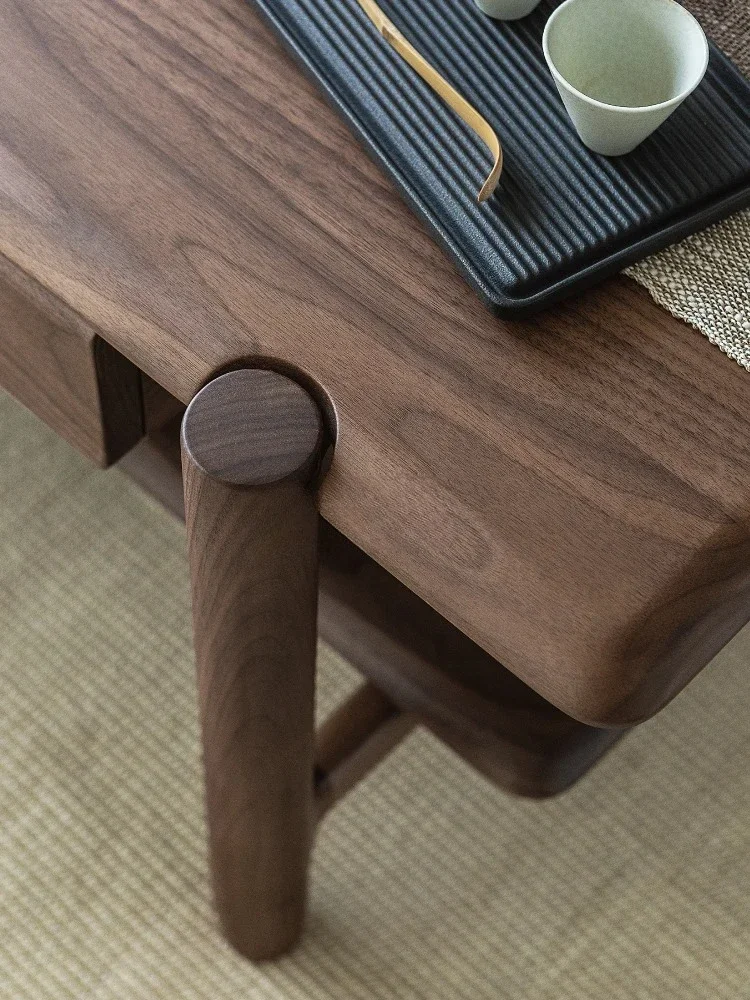 Yjq Small Apartment Solid Wood Tea Table Living Room Home Silent Wind Tea Table