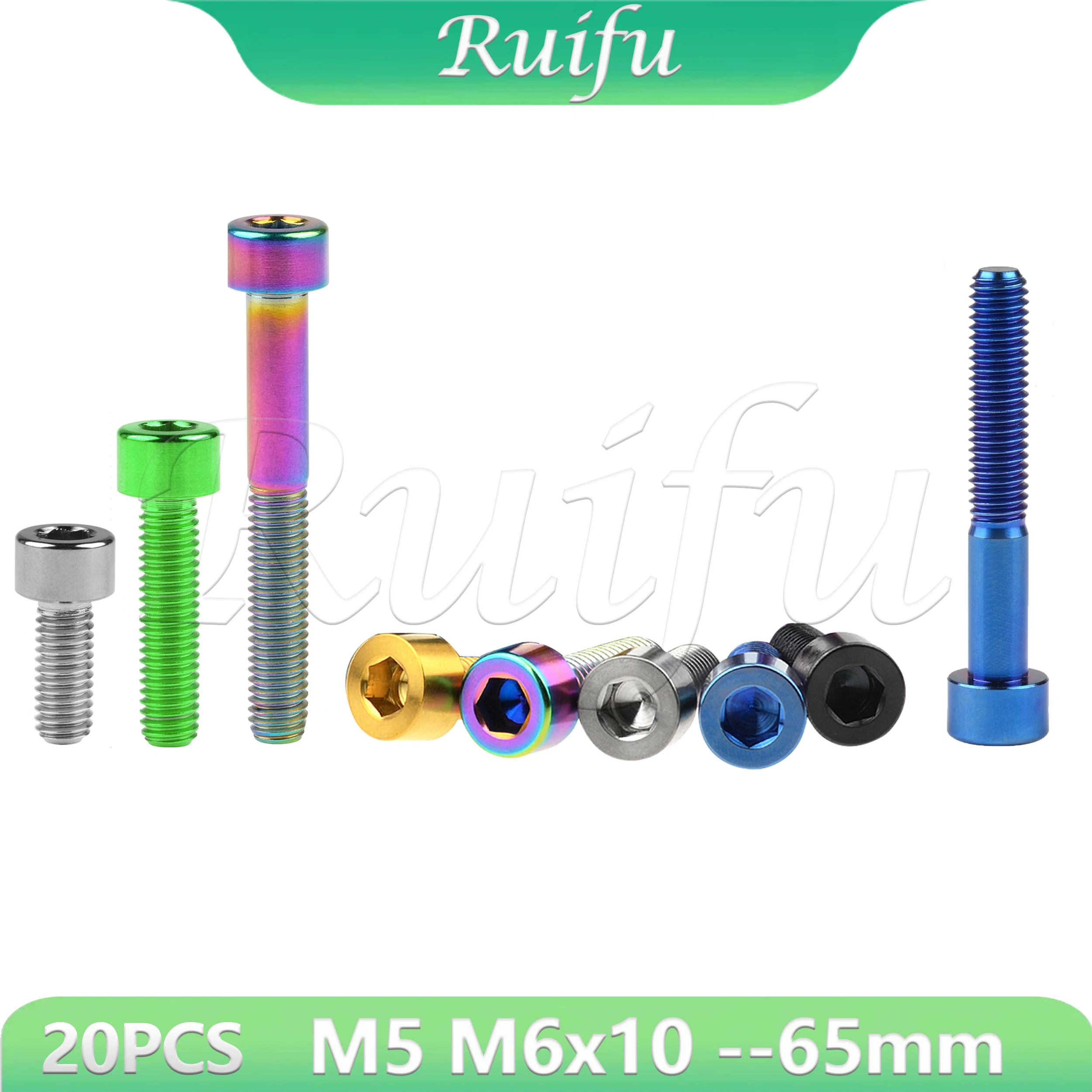 

Титановый болт Ruifu, 20 шт. M5M6 x 10 15 16 18 20 25 30 35 40 45 50 55 60 65 мм, винт для велосипедной гарнитуры, тормоза