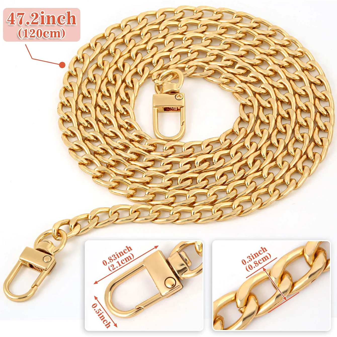 Hellgoldene Geldbörsenkette, Umhängetaschenkettenriemen, goldene Gürtelkette, Kettenersatzzubehör, Geldbörsenverlängerungsriemen für Taschen – Detail 6