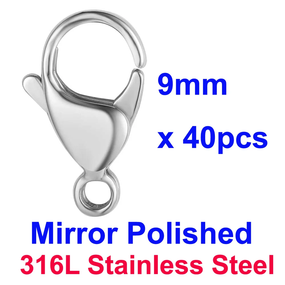 20/30/40 Mirror Polished 316L Stainless Steel Lobster Clasp 9-19mm Never Fade Diy Jewelry Clasps for Necklace Bracelet Making