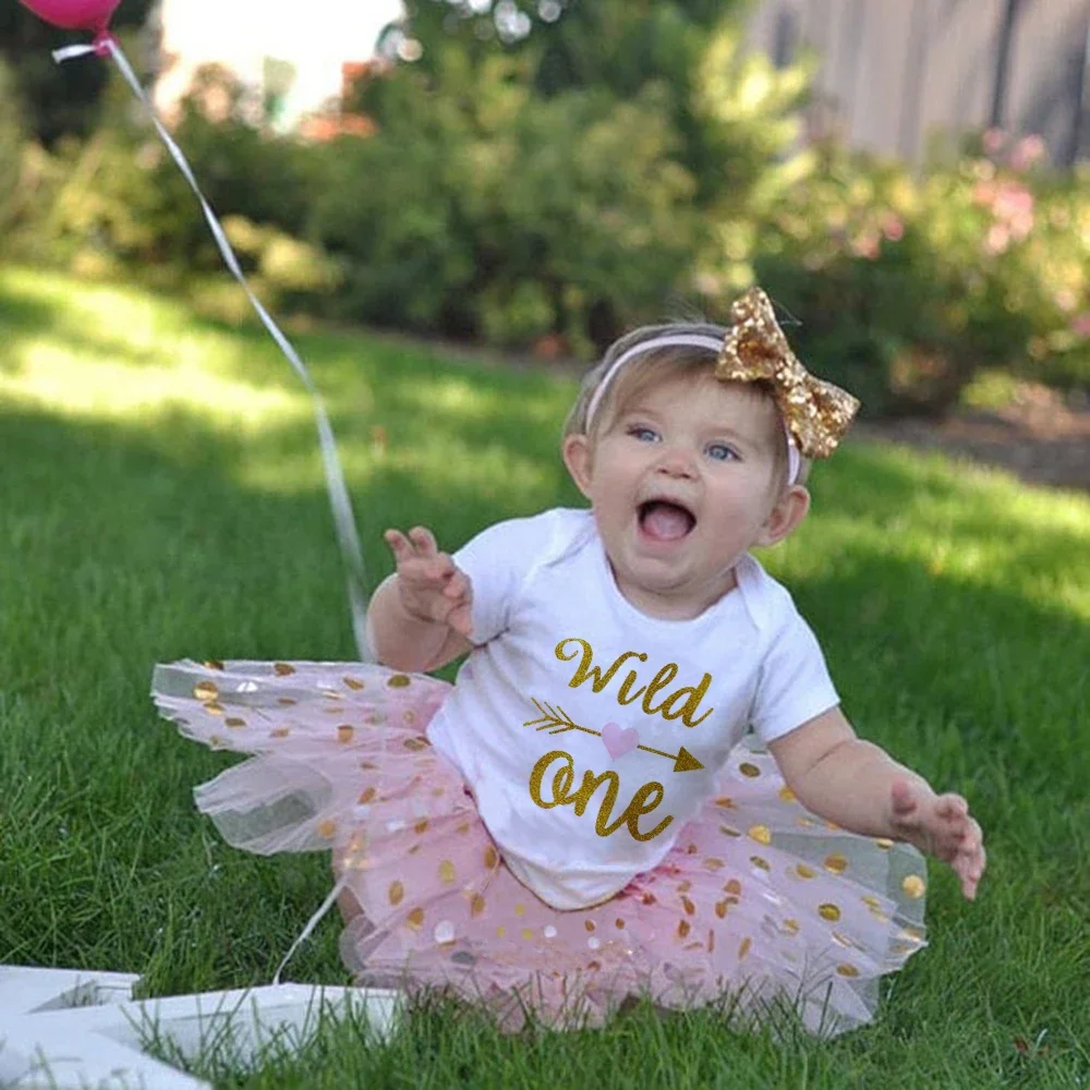 Girls Wild One First Birthday Romper Tutu Dress Set 1st Birthday Outfit Wild One Birthday Tutu+baby Bodysuits Tutu Suits Girls