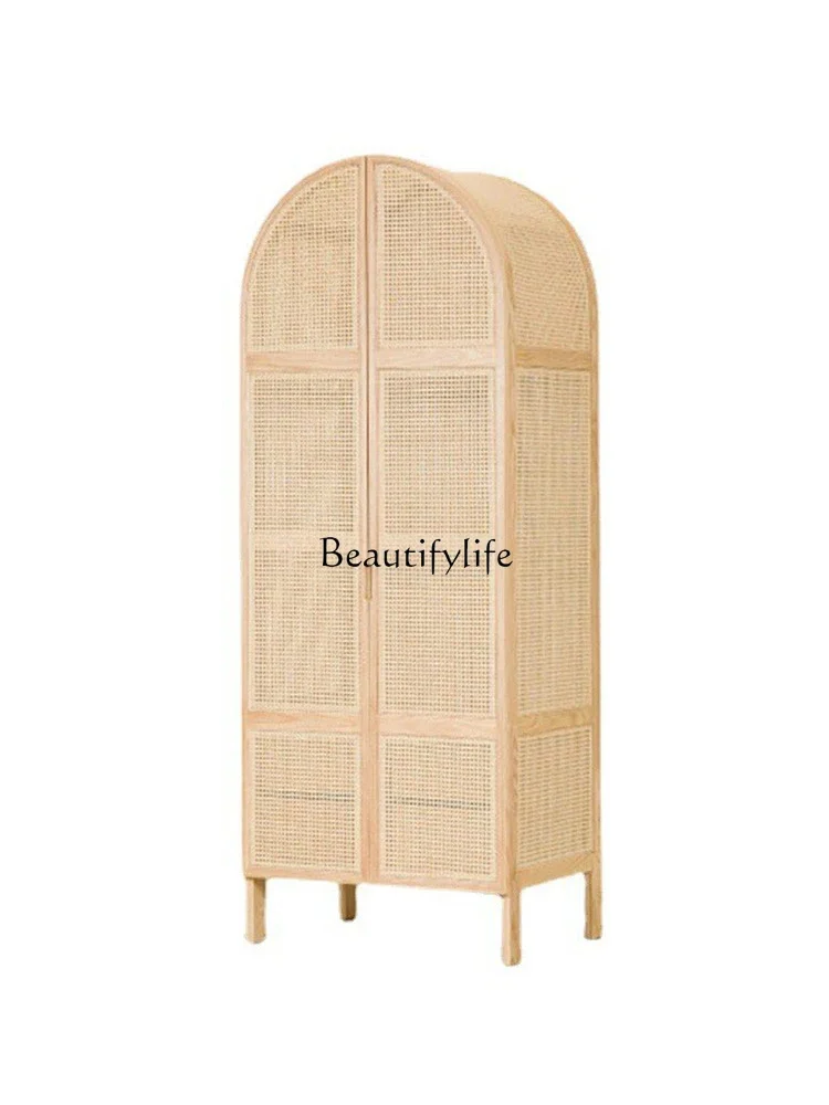 

Nordic solid wood double door rattan storage locker small apartment household partition simple wardrobe