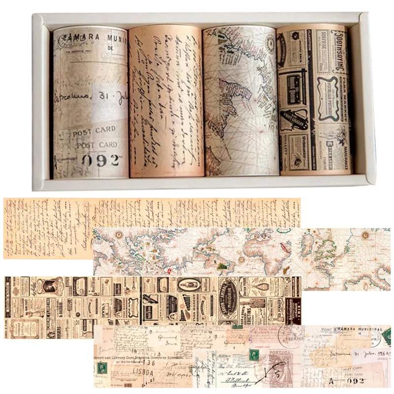 

1~4pcs Washi Tapes Retro Scrapbooking Map Letter Decorative Adhesive Tape Stationery Basic Masking Tape Journal Supplies TMZ
