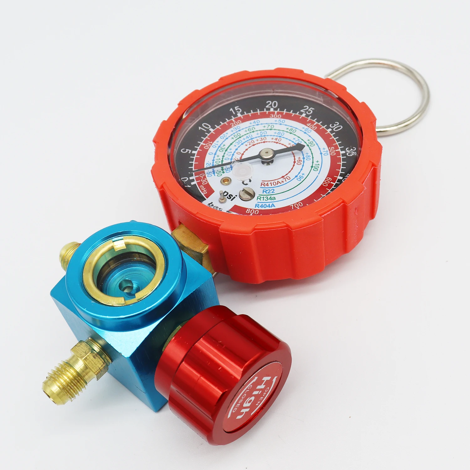 Red/Blue Tools Air Conditioner Three-Way Single Manifold Gauge Valve For  R22 R407C R134a R404A Pressure Gauge Refrigerants