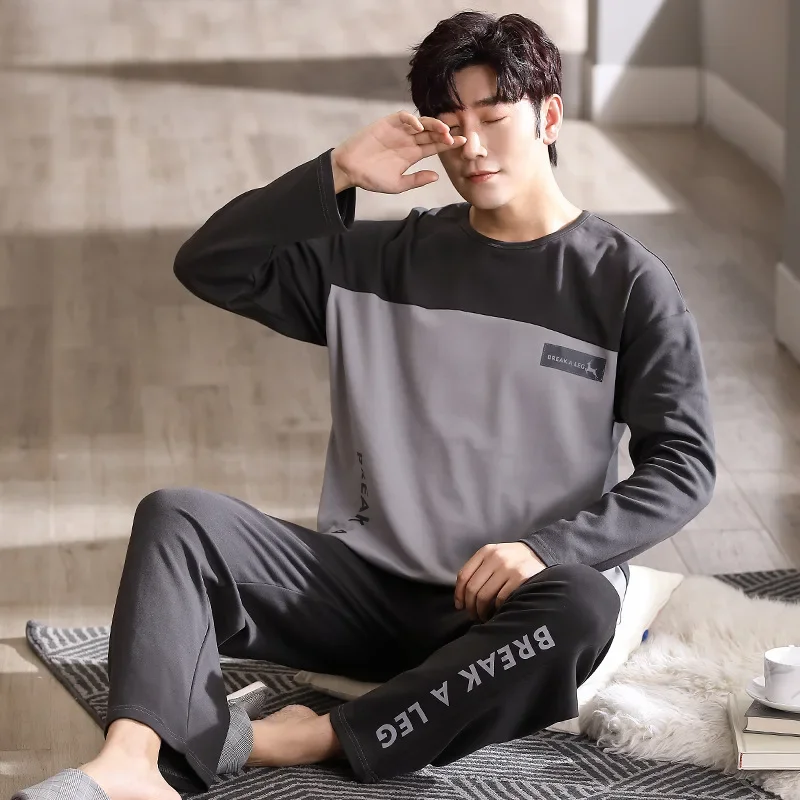 Spring Autumn New Cotton Long Sleeve Sleepwear for Man Big Size Pullover Homewear L-4XL Man Pajama Set Minimalist Boy Loungewear