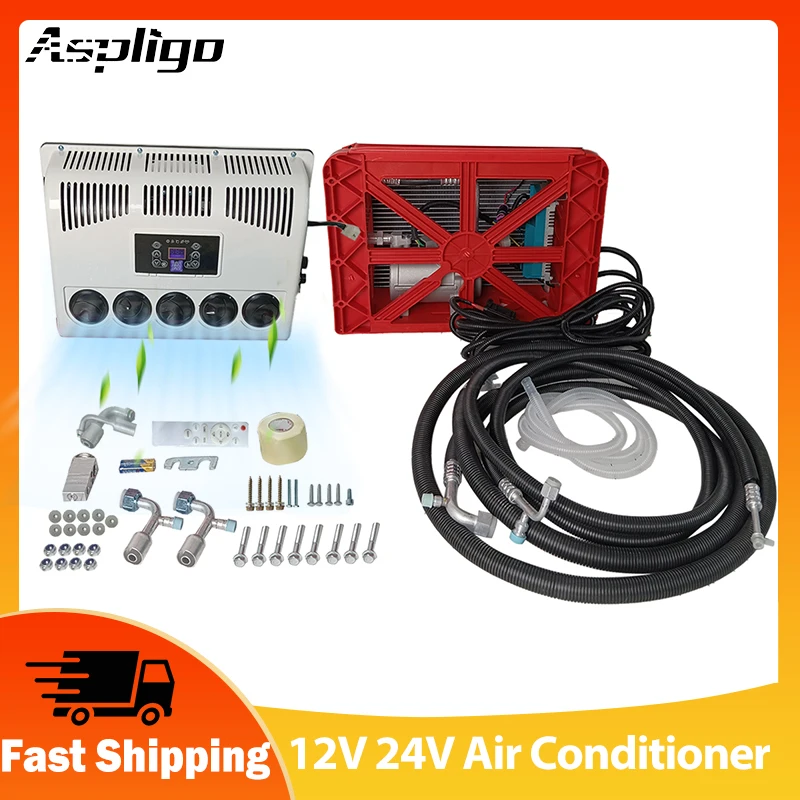 

Aspligo 12V 24V Auto Electric Split Air Conditioner Truck Car Parking air conditioning For Camper Van Tractors Motorhome Caravan