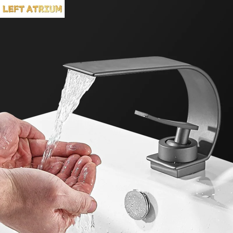Bathroom Stainless Steel Single-Hole Basin Faucet  Hot/Cold Water Control White Minimalist Waterfall-Style Creative Basin Faucet