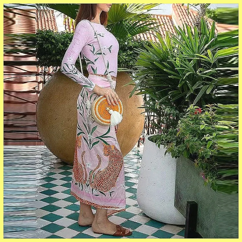 Traje de baño de verano de 2 piezas: conjunto de body de manga larga y falda, estampado, ajustado, para playa (Personajes: 78)
