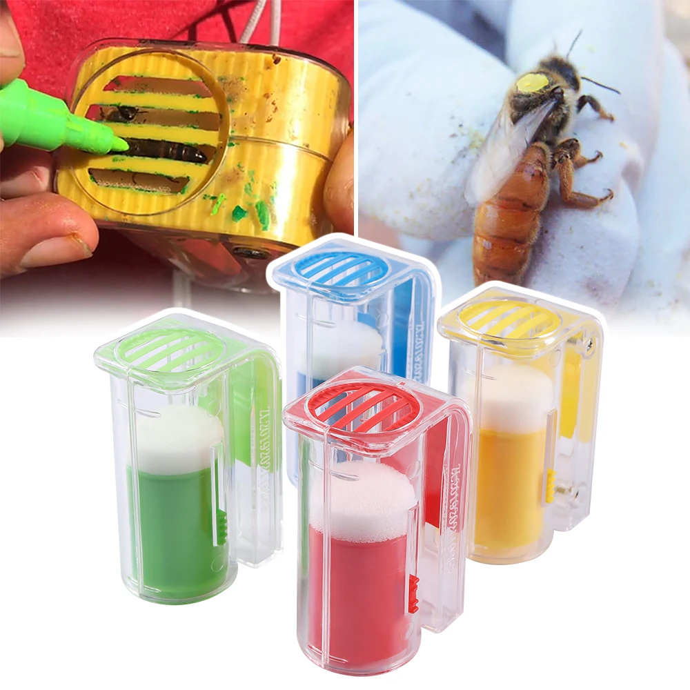 Bee Queen Marker Bottle Bee Mark Cage Making Highlight Pen One Handed Marking Catcher With Plunger Plush Beekeeping Supplies