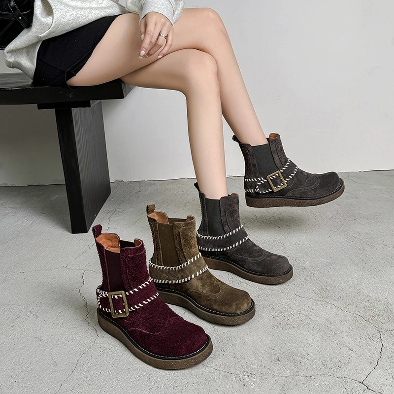 

Handmade Genuine Leather Platform Chunky Flat Ankle boots,Fashion winter woman boots,knight boots,Fashion Booties Snow boots