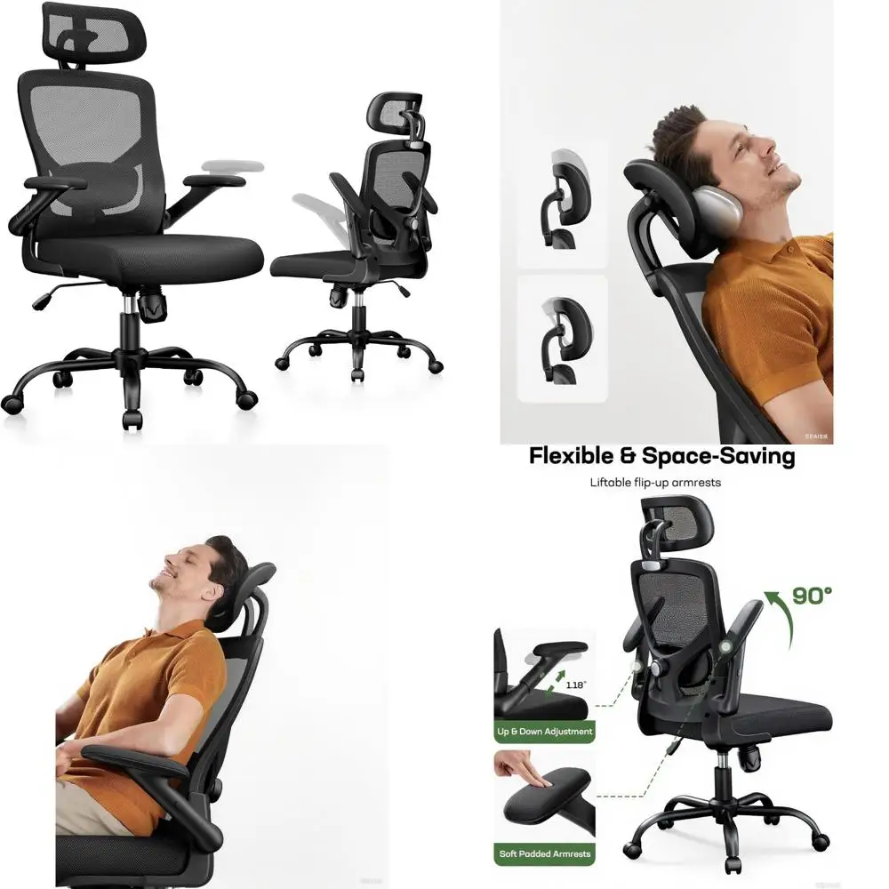 

Ergonomic High Back Office Chair with Adjustable Lumbar Support, Headrest, and Flip-Up Arms