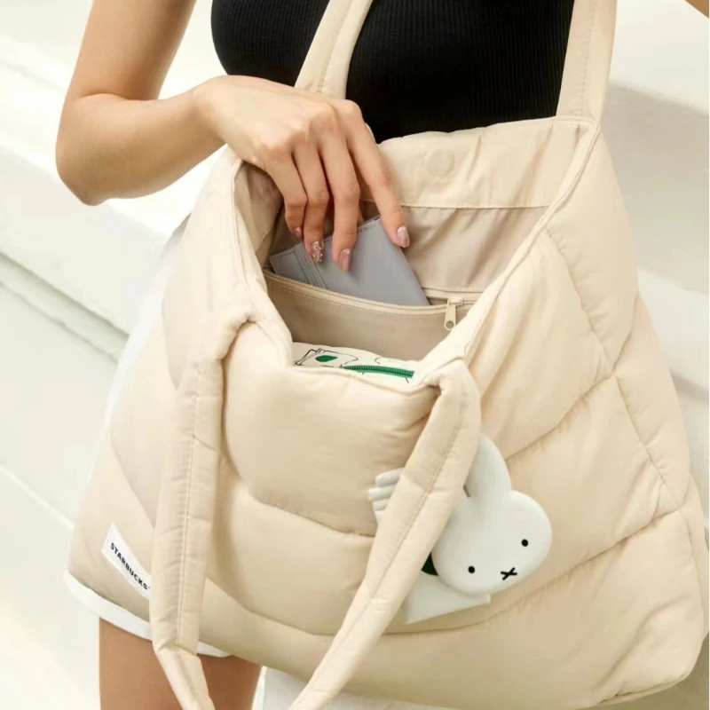 حقيبة حمل Miffy Rabbit Starbucks ذات علامة تجارية مشتركة مع نمط مدرسي، حقيبة مدرسية للكمبيوتر المحمول ذات سعة كبيرة بكتف واحد #5