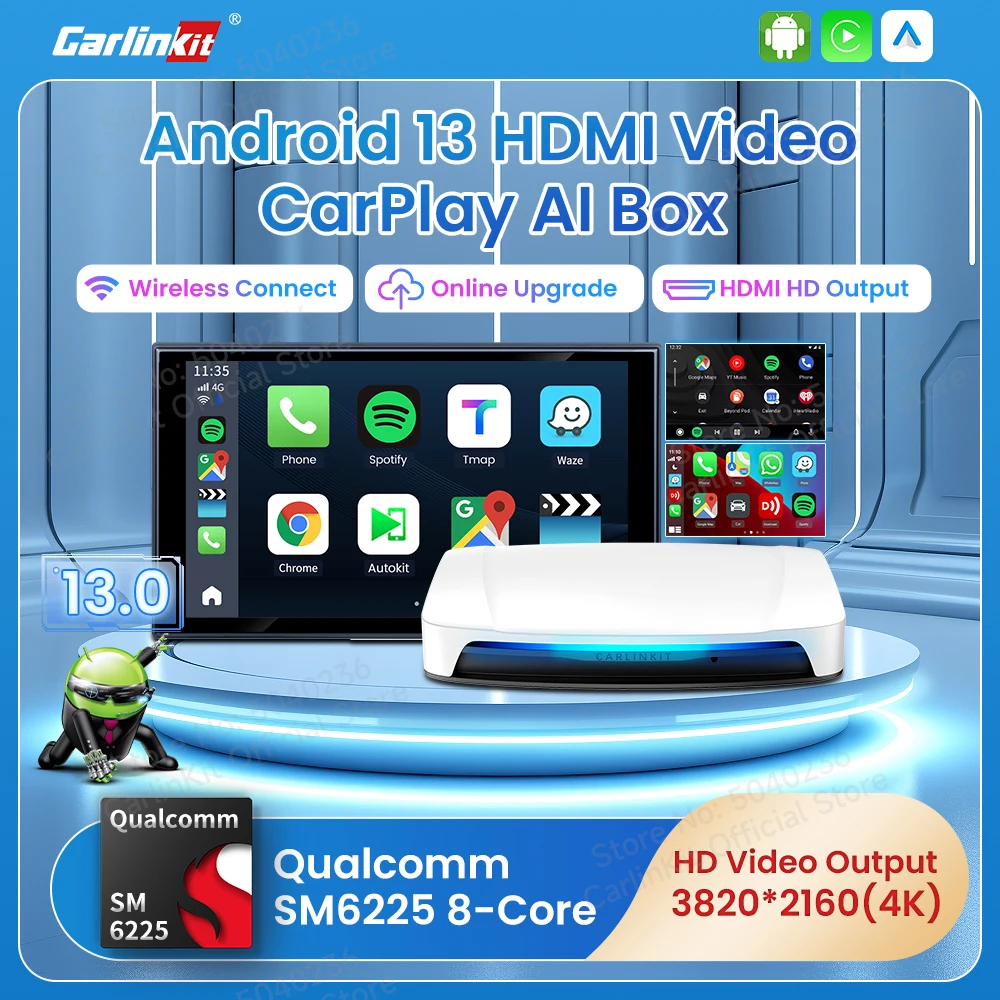 

CarlinKit UHD Android 13 Smart TV Box Qualcomm 8-Core Wireless CarPlay Android Auto Adapter GPS HDMI Video Output CarPlay Ai Box