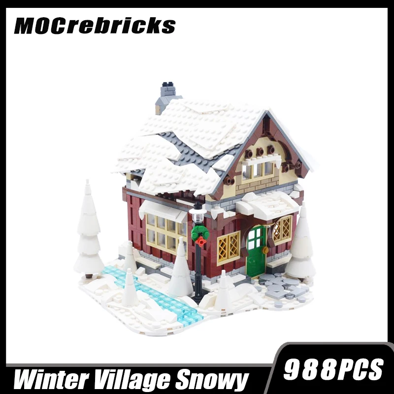 MOC Winter Village Old Hotel Snowy House Building Block Assemble Model Rural Pastry Shop Brick Toys Classic Kid's Christmas Gift