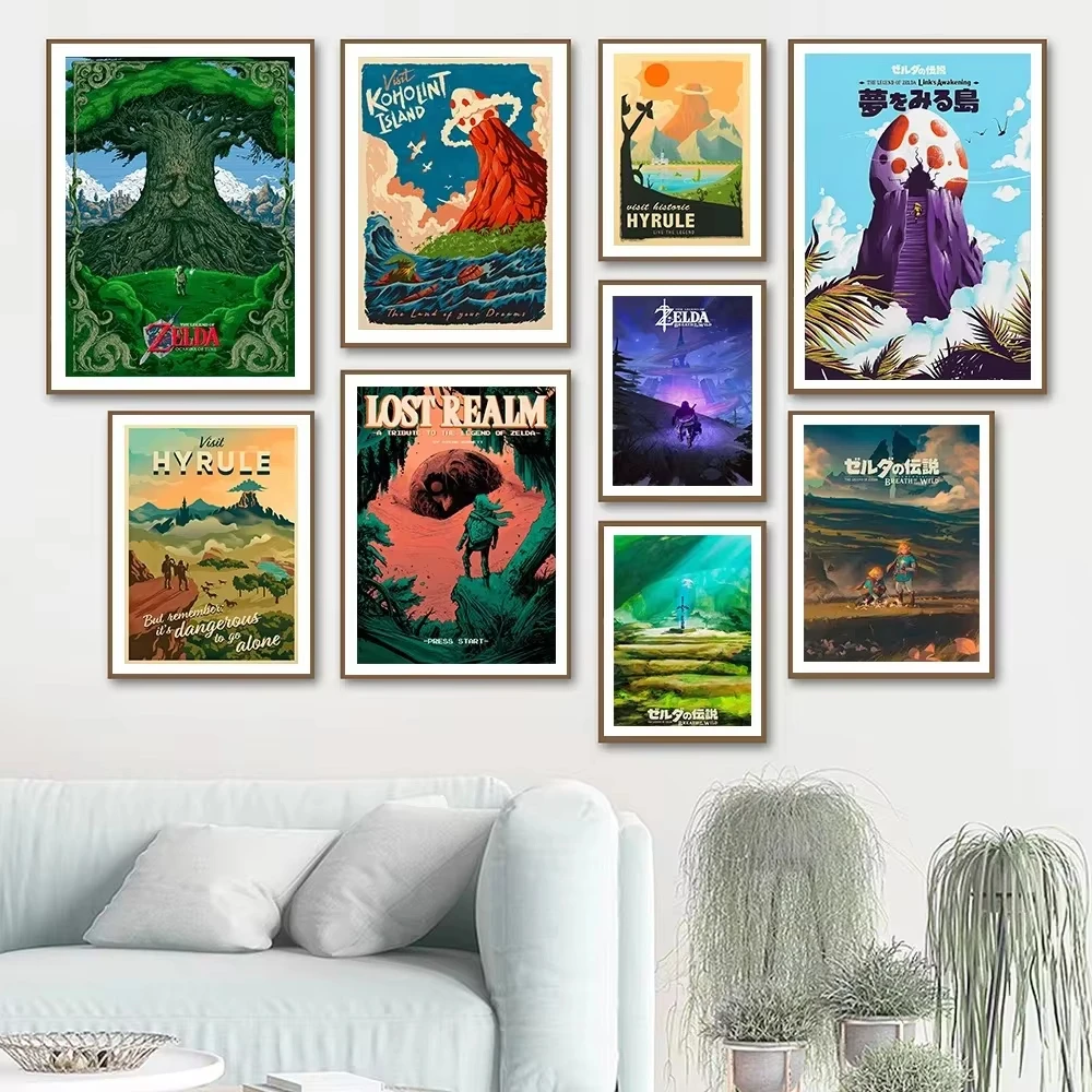 Zelda Travel Anime Landscape Poster Hyrule Village Canvas Painting Print Wild Breath Wall Picture Living Room Modern Home Decor