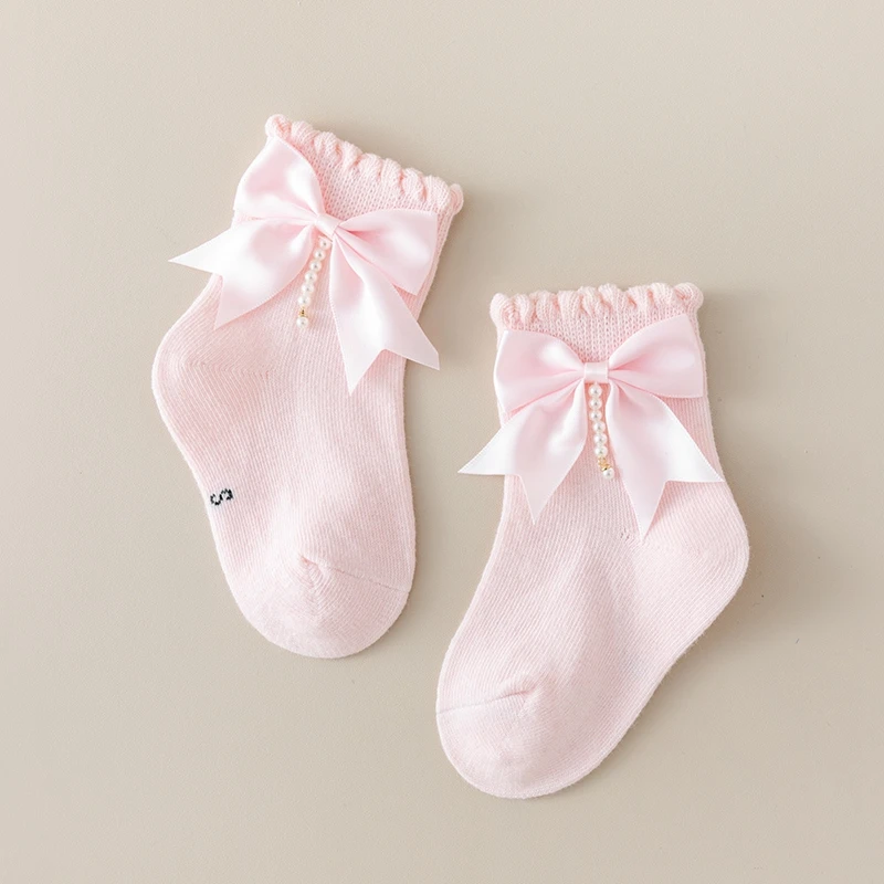 Cute Baby Girls Lace Ruffle Socks Breathable Toddler Ankle Socks with Bowknot Detail for Summer Dresswear