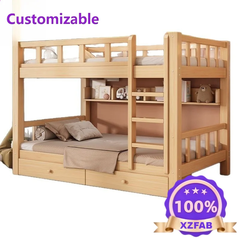 Factory Direct 2026 small apartment solid wood bed two floors upper and lower bunk wooden bed mother and child bed