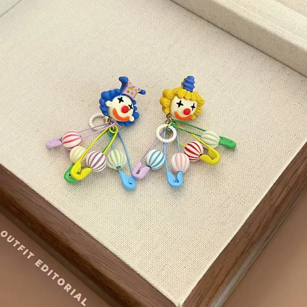 Cute Clown Dangle Earrings Colorful Safety Pin Striped Ball Tassel Drop Earrings Fun Party Jewelry For Women Daily Matching