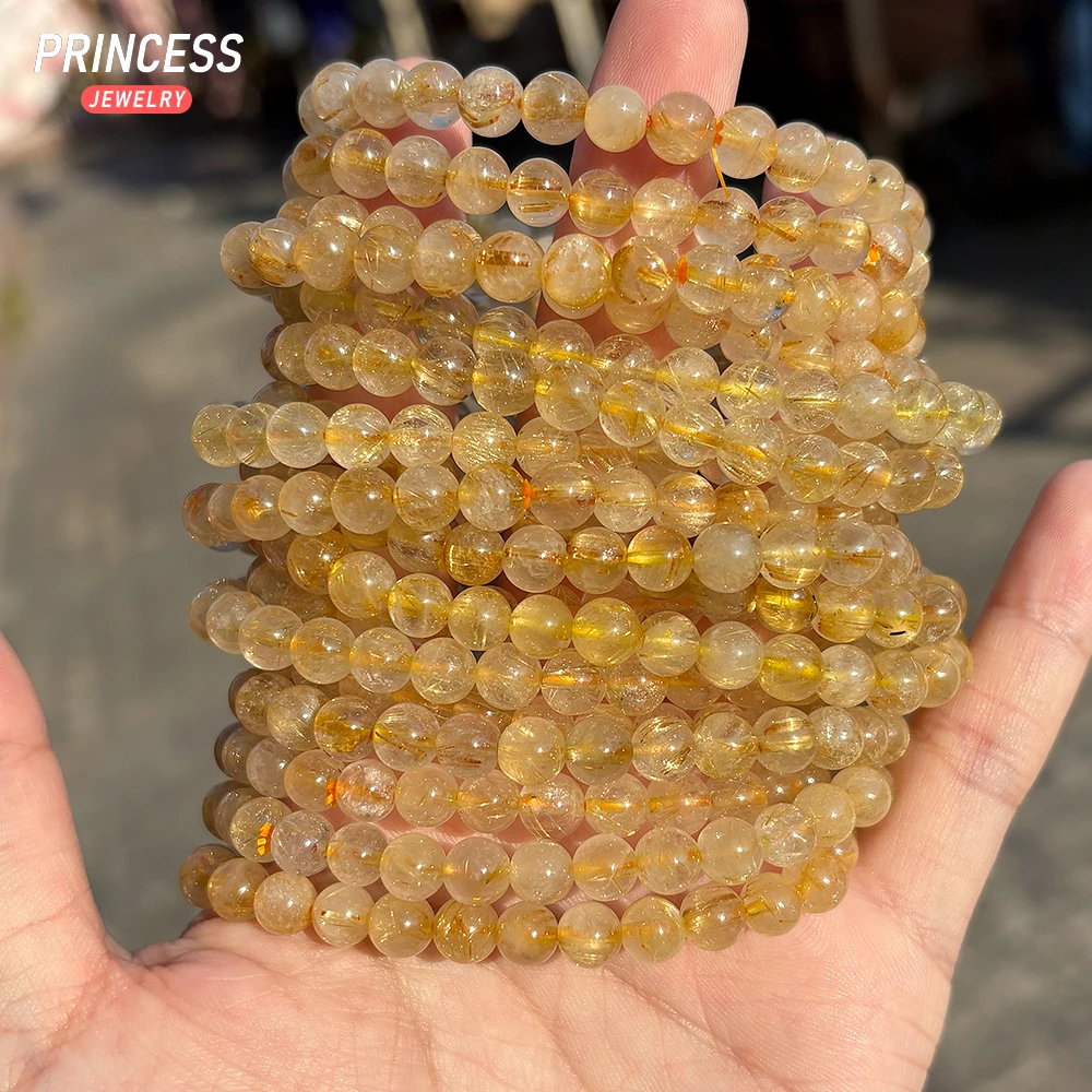 

A+ Natural 6mm Golden Rutilated Quartz Healing Crystal Beads for Jewelry Making DIY Bracelet Necklace Accessories