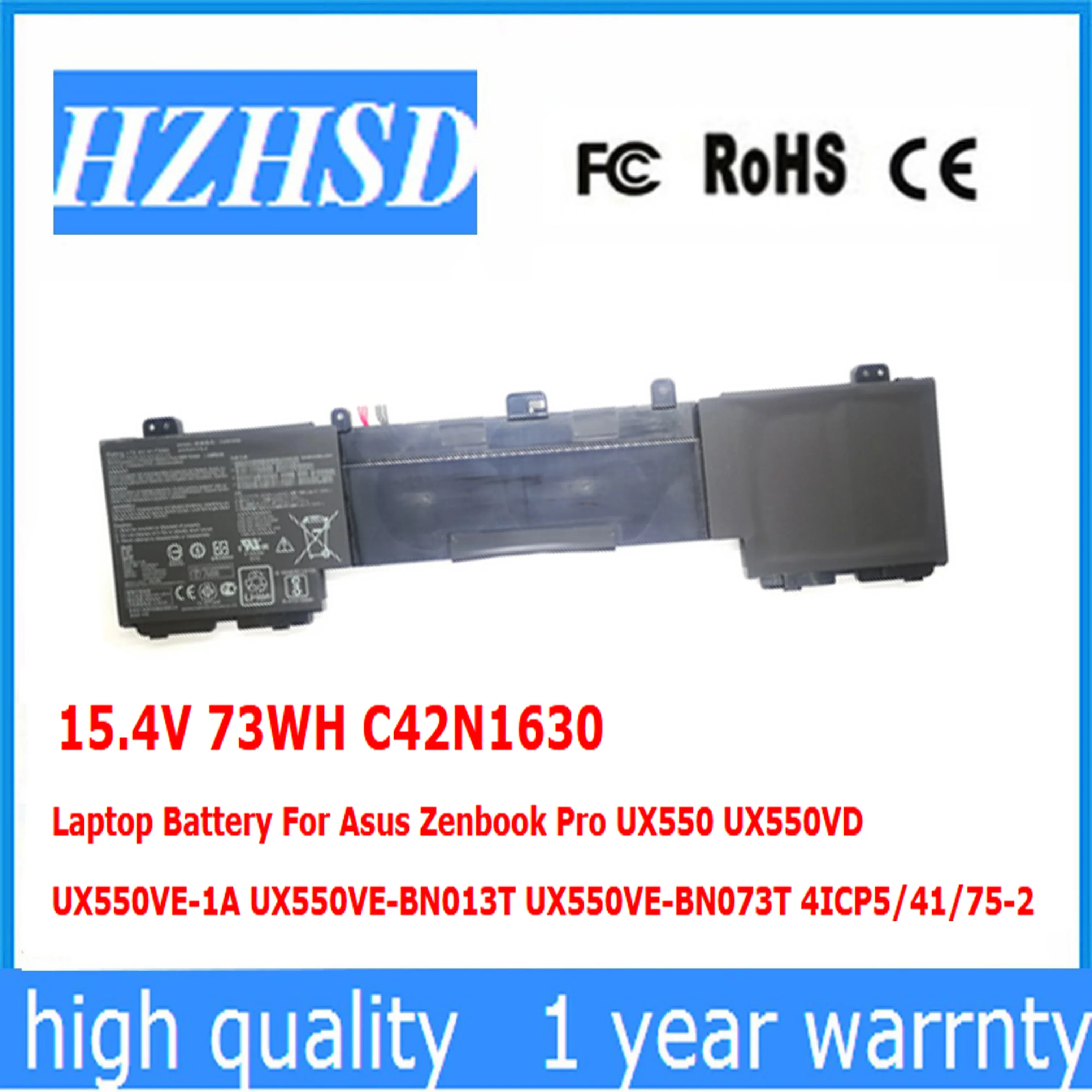 

15,4 V 73WH C42N1630 Аккумулятор для ноутбука Asus Zenbook Pro UX550 UX550VD UX550VE-1A UX550VE-BN013T 4ICP5/41/75-2