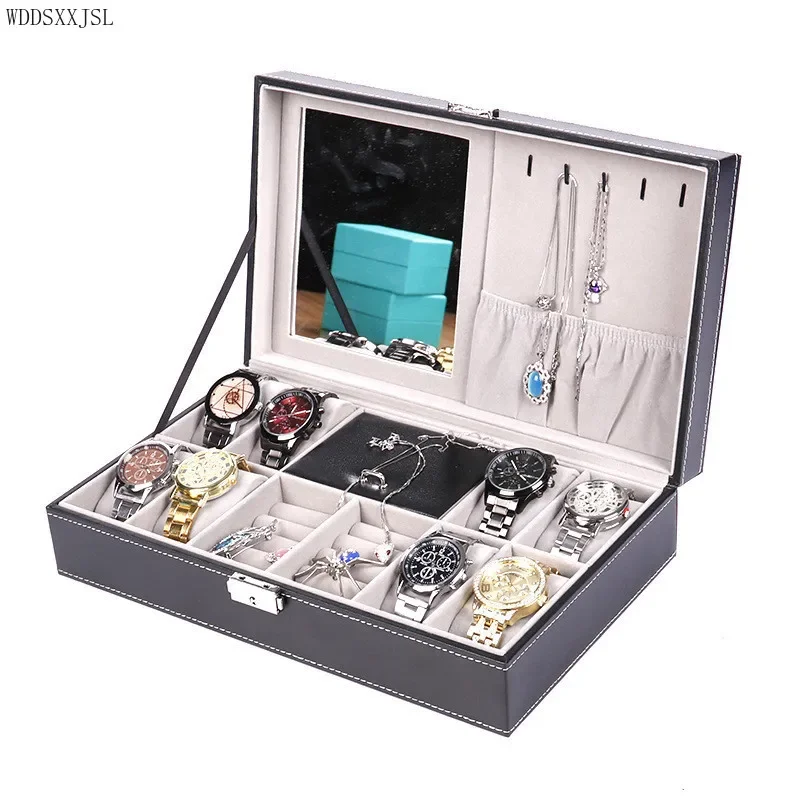 Jewelry storage box watch box with mirror multifunctional jewelry ring necklace storage display box home decor gift