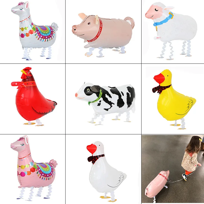 6Pcs Walking Farm Animal Balloons Animal Foil Balloon Rooste Duck Pig Sheep Cow Helium Balloon Toys Farm Theme Birthday Party