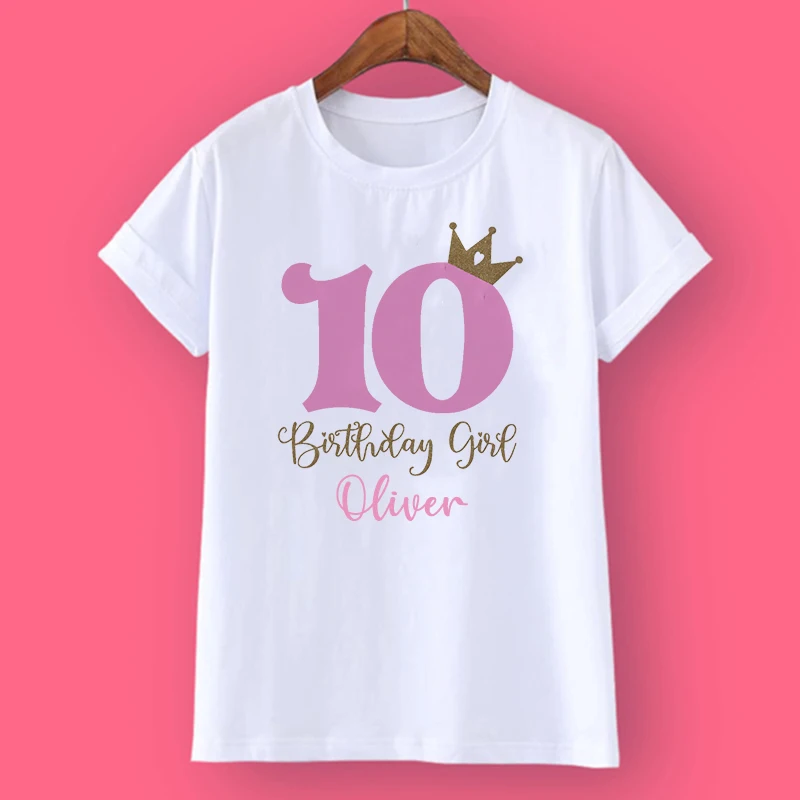 Crown Birthday Girls Personalised T Shirt 1-10Y Custom Name T-Shirt Wild Tee Girls Party Tshirt Clothes Kids Gifts Fashion Tops