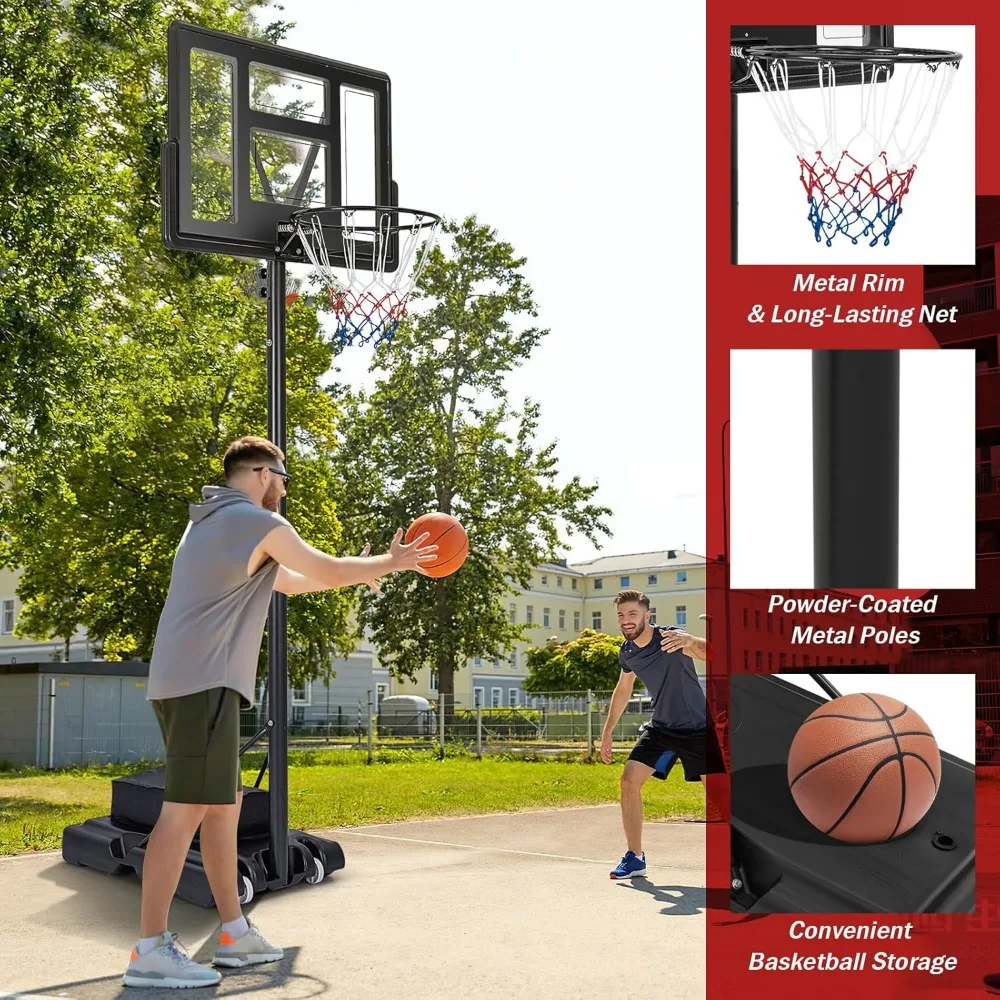 Verstelbaar basketbalringsysteem voor buiten 4,4-10 FT, draagbaar met 44 inch onbreekbaar bord, weerbestendig voor verbeteren