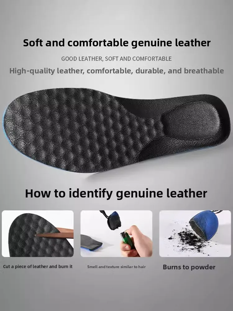 Men's Thickened Genuine Leather Shoe Inserts Breathable Absorbent Anti-Odor Soft Bottom Comfortable High Elastic Shock Absorp...