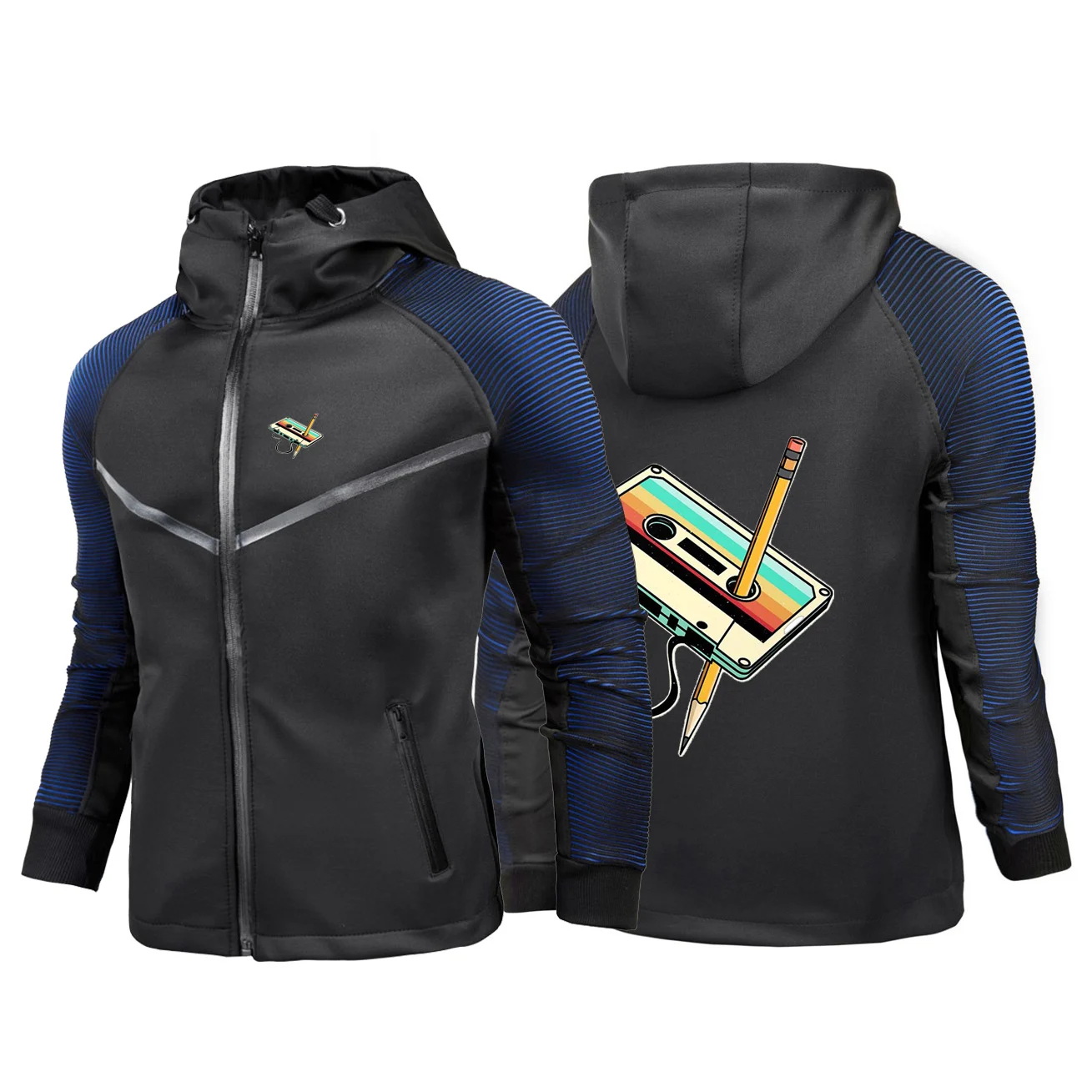 

Кассетная лента 80-х годов, карандаш 1980-х годов, винтажная музыка, новинка 2025 года, мужская куртка с капюшоном, уличная одежда, толстовки с длинными рукавами, пальто с капюшоном на молнии